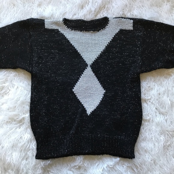 Vintage Sweaters - VINTAGE 1990’S BLACK AND SILVER SHIMMER SWEATER